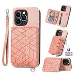 For iPhone 13 Geometric Wallet Phone Case with Lanyard(Pink)