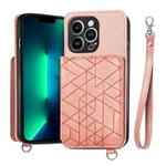 For iPhone 12 mini Geometric Wallet Phone Case with Lanyard (Pink)