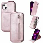 For iPhone 13 mini Zipper Wallet Vertical Flip Leather Phone Case (Rose Gold)