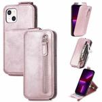For iPhone 13 Zipper Wallet Vertical Flip Leather Phone Case(Rose Gold)