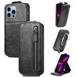 For iPhone 13 Pro Zipper Wallet Vertical Flip Leather Phone Case (Black)