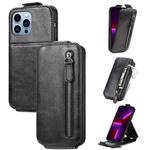 For iPhone 13 Pro Max Zipper Wallet Vertical Flip Leather Phone Case (Black)