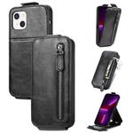 For iPhone 12 mini Zipper Wallet Vertical Flip Leather Phone Case (Black)