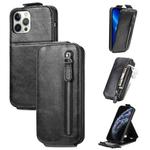 Zipper Wallet Vertical Flip Leather Phone Case For iPhone 12 / 12 Pro(Black)