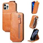 Zipper Wallet Vertical Flip Leather Phone Case For iPhone 12 / 12 Pro(Brown)