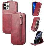 For iPhone 12 Pro Max Zipper Wallet Vertical Flip Leather Phone Case(Red)