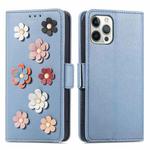 For iPhone 13 mini Stereoscopic Flowers Leather Phone Case (Blue)