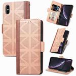 For iPhone XS Max Grid Leather Flip Phone Case(Apricot)