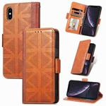 Grid Leather Flip Phone Case For iPhone XS / X(Brown)