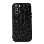 For OPPO Reno7 5G Chinese Version Crocodile Texture Genuine Leather Phone Case(Black)