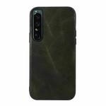 For Sony Xperia 1 IV Genuine Leather Double Color Crazy Horse Phone Case(Green)
