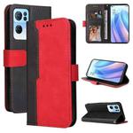 For OPPO Reno7 Pro 5G Stitching-Color Flip Leather Phone Case(Red)
