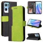 For OPPO Reno7 Pro 5G Stitching-Color Flip Leather Phone Case(Green)
