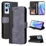For OPPO Reno7 Pro 5G Stitching-Color Flip Leather Phone Case(Grey)