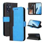 For OPPO Reno7 SE 5G Stitching-Color Flip Leather Phone Case(Blue)