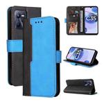 For OPPO Realme C35 Stitching-Color Flip Leather Phone Case(Blue)
