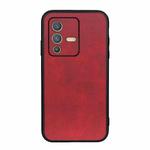 For vivo S12 5G / V23 5G Accurate Hole Two-color Calf Texture PU Phone Case(Red)