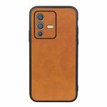 For vivo S12 5G / V23 5G Accurate Hole Two-color Calf Texture PU Phone Case(Brown)