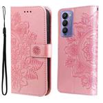 For Tecno Camon 18/18P 7-petal Flowers Embossed Flip Leather Phone Case(Rose Gold)