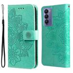 For Tecno Camon 18/18P 7-petal Flowers Embossed Flip Leather Phone Case(Green)