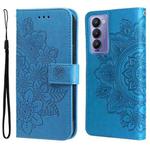 For Tecno Camon 18/18P 7-petal Flowers Embossed Flip Leather Phone Case(Blue)