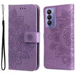 For Tecno Camon 18/18P 7-petal Flowers Embossed Flip Leather Phone Case(Light Purple)