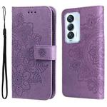 For Tecno Camon 18 Premier 7-petal Flowers Embossed Flip Leather Phone Case(Light Purple)