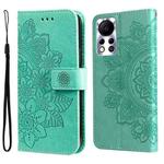 For Infinix Hot 11S NFC 7-petal Flowers Embossed Flip Leather Phone Case(Green)