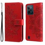 For OPPO Realme C31 4G 7-petal Flowers Embossed Flip Leather Phone Case(Red)