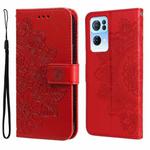 For OPPO Reno7 Pro 5G 7-petal Flowers Embossed Flip Leather Phone Case(Red)