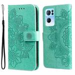 For OPPO Reno7 Pro 5G 7-petal Flowers Embossed Flip Leather Phone Case(Green)