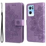 For OPPO Reno7 Pro 5G 7-petal Flowers Embossed Flip Leather Phone Case(Light Purple)