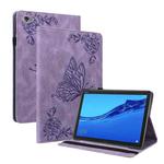 For Huawei MediaPad M5 Lite Butterfly Flower Embossed Leather Tablet Case(Purple)