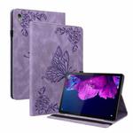 For Lenovo Tab P11 TB-J606F Butterfly Flower Embossed Leather Tablet Case(Purple)