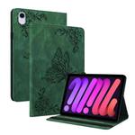 For iPad mini 6 Butterfly Flower Embossed Leather Tablet Case(Green)