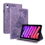 For iPad mini 6 Butterfly Flower Embossed Leather Tablet Case(Purple)