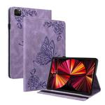 For iPad Pro 11 2022 / 2021 / 2020 / 2018 / Air 2020 10.9 Butterfly Flower Embossed Leather Tablet Case(Purple)
