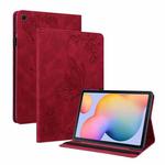 For Samsung Tab S6 Lite SM-P610/SM-P615 Butterfly Flower Embossed Leather Tablet Case(Red)