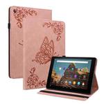 For Amazon Kindle Fire HD 10 2019 / 2017 Butterfly Flower Embossed Leather Tablet Case(Rose Gold)
