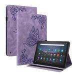 For Amazon Kindle Fire HD 8 2020 Butterfly Flower Embossed Leather Tablet Case(Purple)