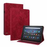 For Amazon Kindle Fire HD 10 2021 / 10 Plus 2021 Butterfly Flower Embossed Leather Tablet Case(Red)