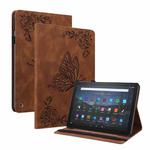 For Amazon Kindle Fire HD 10 2021 / 10 Plus 2021 Butterfly Flower Embossed Leather Tablet Case(Brown)