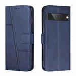 For Google Pixel 7 Stitching Calf Texture Buckle Leather Phone Case(Blue)