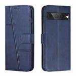For Google Pixel 7 Pro Stitching Calf Texture Buckle Leather Phone Case(Blue)