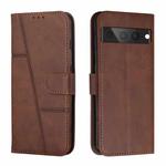 For Google Pixel 7 Pro Stitching Calf Texture Buckle Leather Phone Case(Brown)