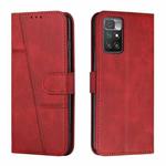 For Xiaomi Redmi 10 5G/Redmi Note 11E Stitching Calf Texture Buckle Leather Phone Case(Red)