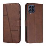 For Samsung Galaxy M33 5G Stitching Calf Texture Buckle Leather Phone Case(Brown)