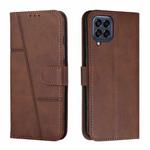 For Samsung Galaxy M53 Stitching Calf Texture Buckle Leather Phone Case(Brown)