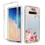 For Samsung Galaxy S10+ PC+TPU Transparent Painted Phone Case(Pink Rose)