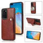 For Huawei P40 Pure Color Oblique Card PU + TPU Phone Case(Brown)